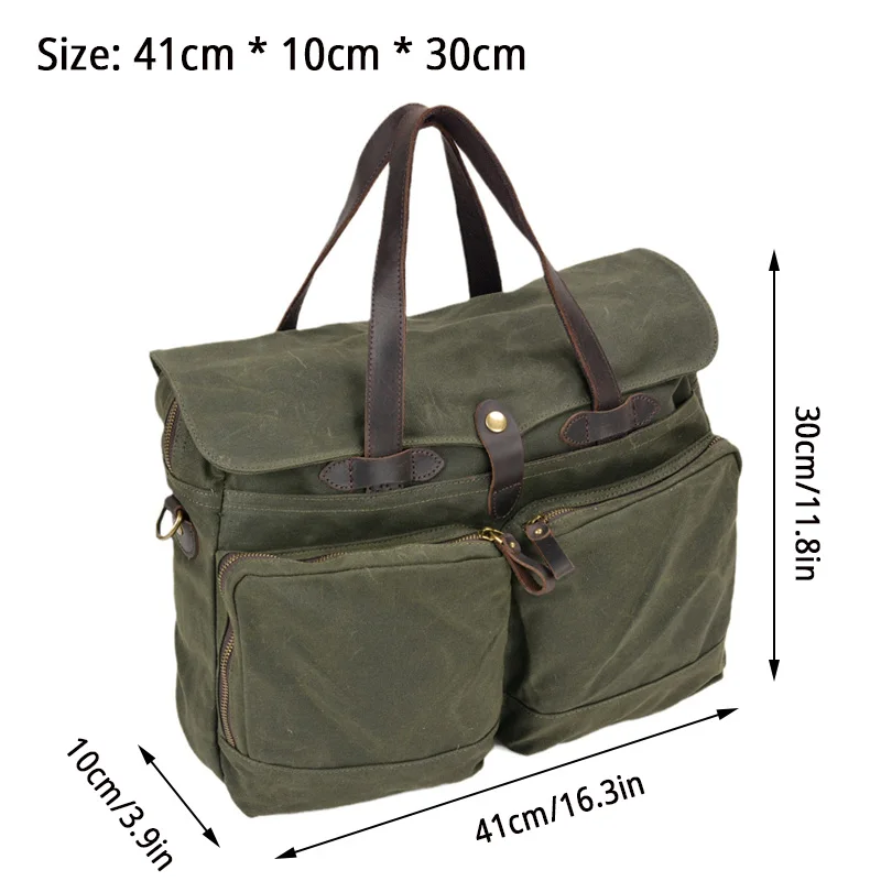 Thickened First-layer Cowhide Waterproof Waxed Canvas Men's Briefcase Retro Men's Bag Shoulder Crossbody Messenger Bag
