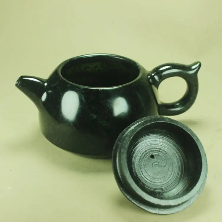 Natural Green Jade Teapot Health Gongfu Teaware Tibetan Medicine King Stone Magnetic Jade Water Pots Kettles Kung Fu Teasets