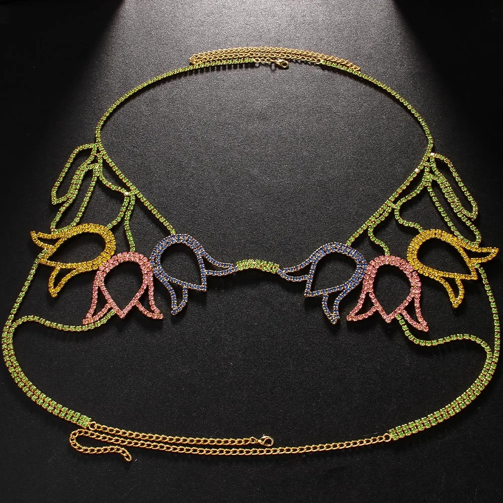 Stonefans Colorful Floral Chest Chain Bohemian Bikini Jewellery for Women Fashion Flower Bra Accessories Wholesale Decoration view 3