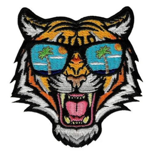 BENGAL TIGER SUNGLASSES iron-on PATCH embroidered ANIMAL SOUVENIR APPLIQUE new ≈7cm