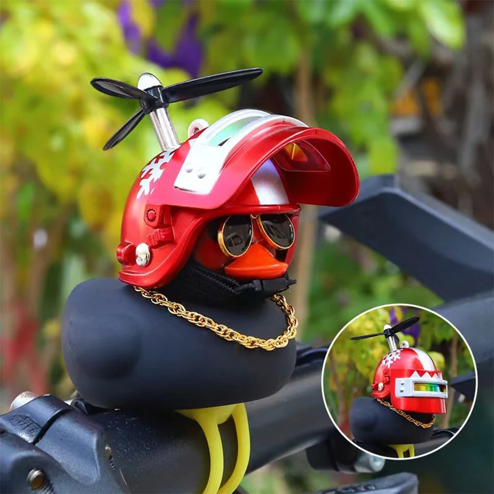 Rubber Duck Black Bicycle Decorations Car Dashboard Ornaments with Propeller Helmet Glasses and Gold Chain Bike Accessories