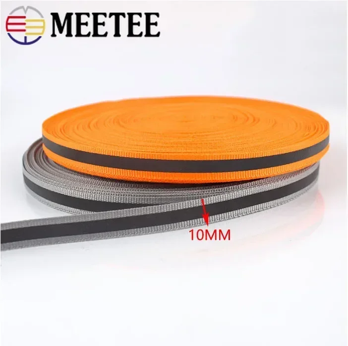 Meetee 50 yardas 1cm Nylon fluorescente plata cinta reflectante cinta de advertencia segura adornos DIY bolsa de ropa Material de ropa