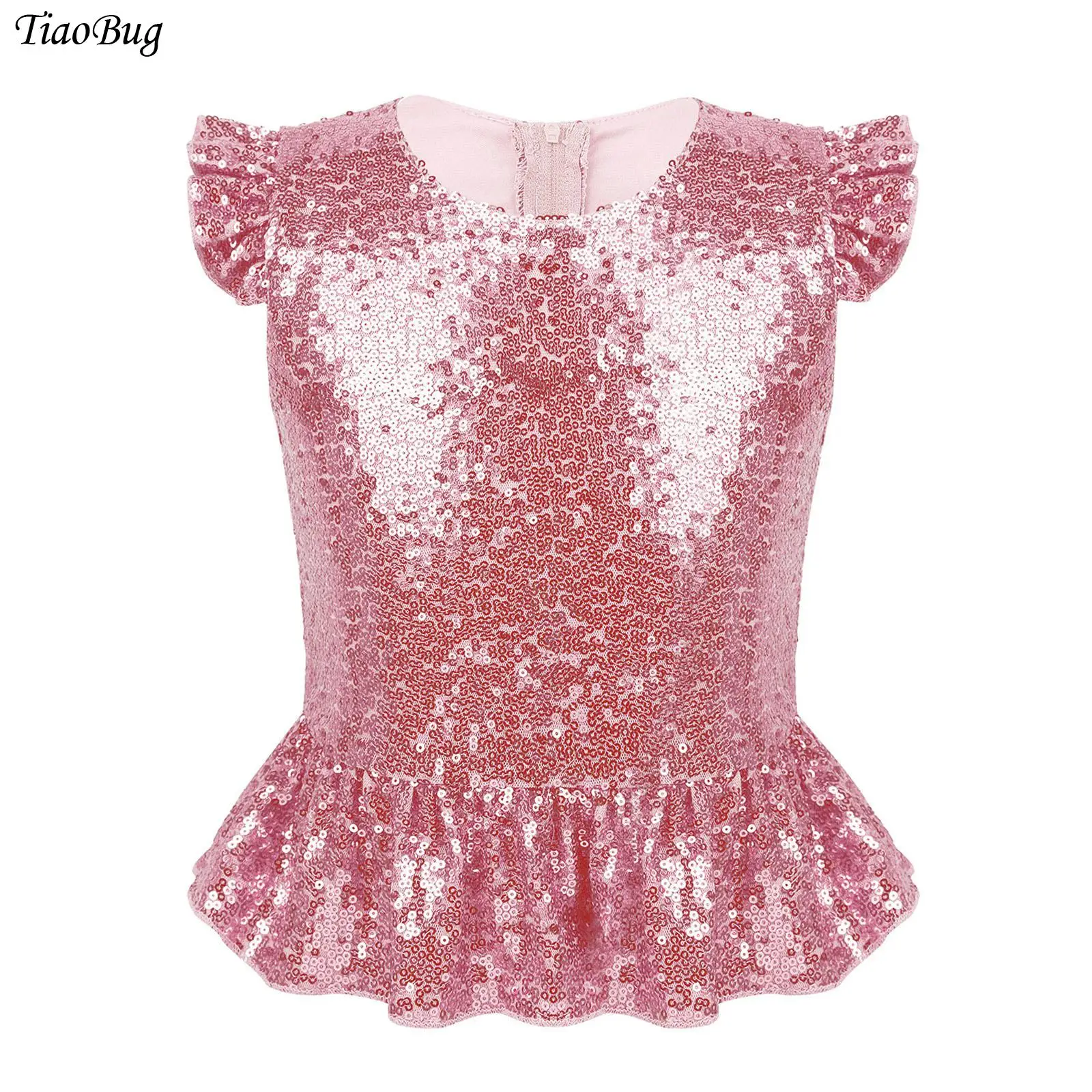 

Girls Full Line Glittering Peplum Top Short Sleeves Sequins Mermaid T-Shirt Top for Halloween Carnivals Birthday Party Dress Up