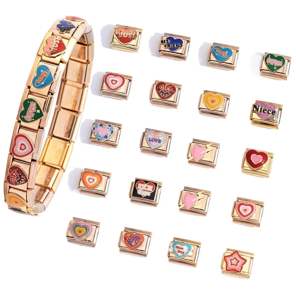 

Stainless Steel DIY Modular Charm Accessories Bracelet for Men and Women Colorful Heart-shaped Stretchy Detachable Links Jewelry