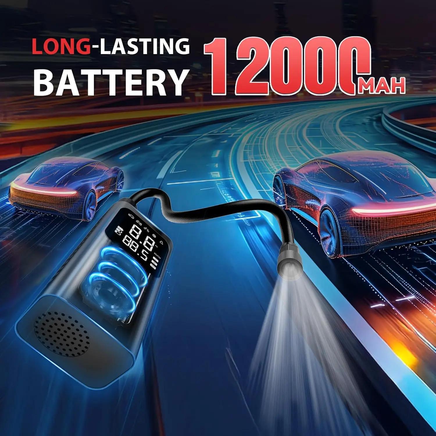 منفاخ إطارات محمول 150 رطل لكل بوصة مربعة مضخة هواء لاسلكية مع إيقاف تلقائي، شاشة LCD مزدوجة، مقياس ضغط للسيارات والدراجات النارية والدراجات #4