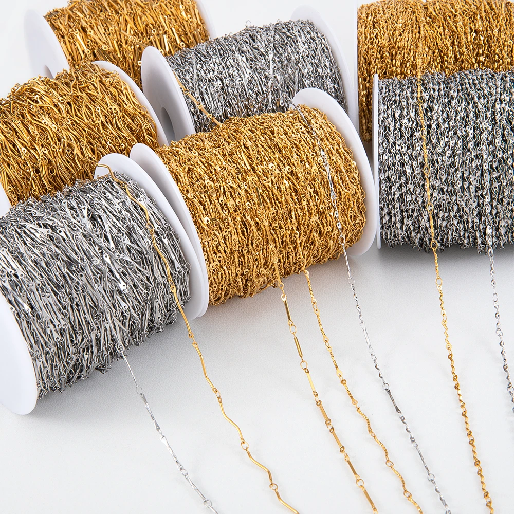 Trendy Diverse Styles 1M Stainless Steel Chain Link Thin Necklace Unisex Baguette Chain Bracelet Making for DIY Jewelry Making