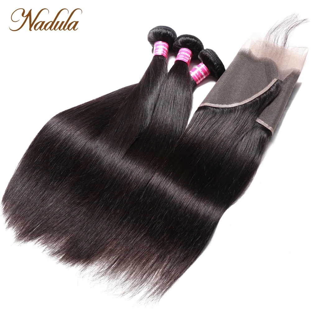 Nadula Hair Lace Frontal Closure with Bundles Straight Hair Bundles With Frontal Brazilian Remy Hair Bundles with Frontal