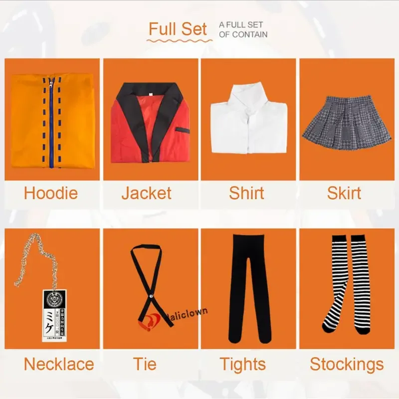 Anime Kakegurui Schulmädchen JK Uniform Hoodie Rune Runa Yomotsuki Cosplay Kostüm Kirari Yumeko Jabami Halloween Kleid Frauen
