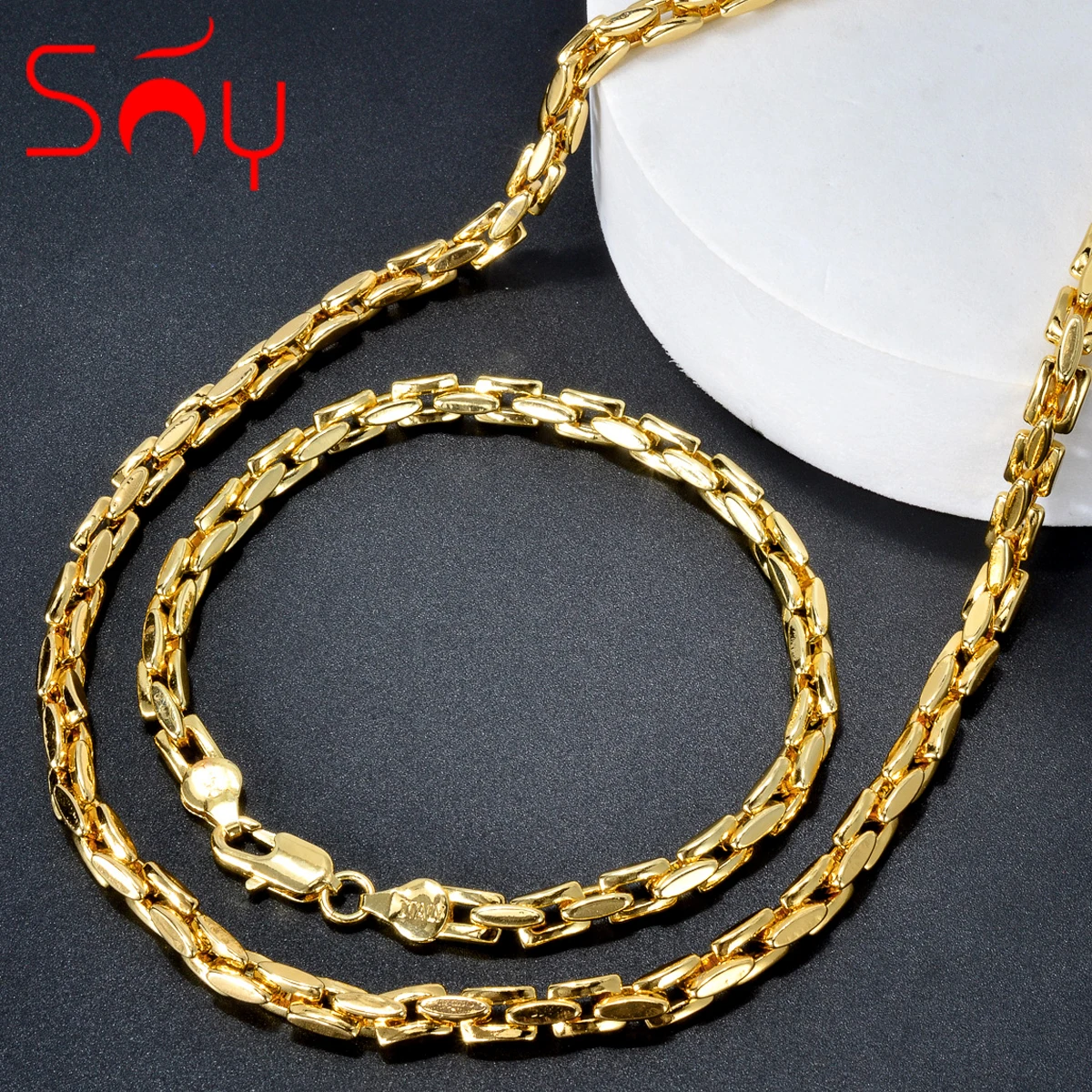 Sunny Jewelry Set Classic Gold Plated Necklace Bracelet For Women Men Luxury Punk Copper Link Chains Necklace Bracelet Gift