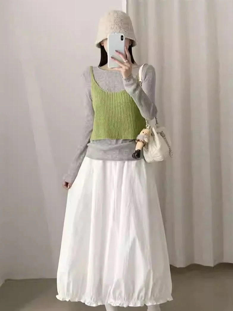 

Белая кружевная юбка-миди А-силуэта для женщин, весна 2026, новая модель, свободный крой, с подкладкой, с завышенной талией, из смесового полиэстера