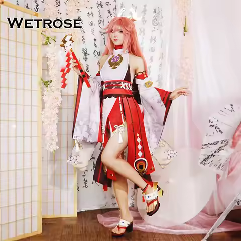 【Wetrose】In Stock Yae Miko SSR Cosplay Costume Genshin Impact Яэ Мико Halloween Guji Fox Kitsune Girl Full Set Wig Ear Shoes
