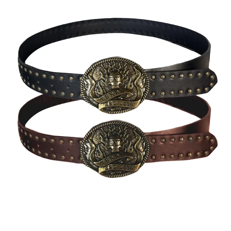 652F Oversized Buckle Waist Belt Punk Chain Heavy Duty Grunge Buckle Modern Waistband Waist Chain Studded Belt