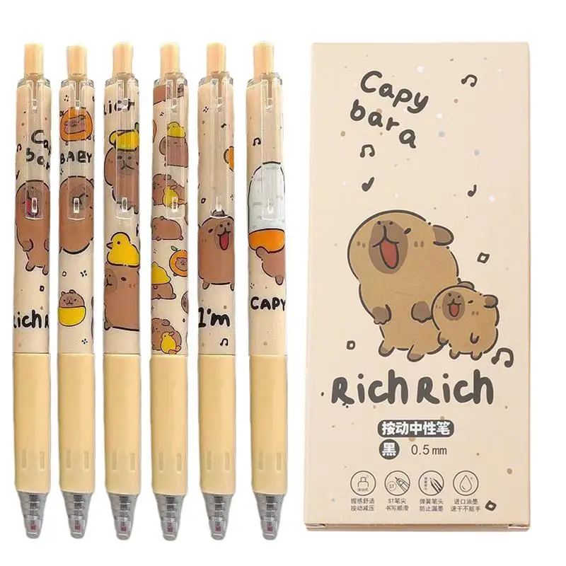 

Гелевые ручки Capybara 0,5 мм, тонкие мультяшные выдвижные ручки, 6X, эстетические ручки с мягкой ручкой, черные чернила, новые ручки с животными для девочек