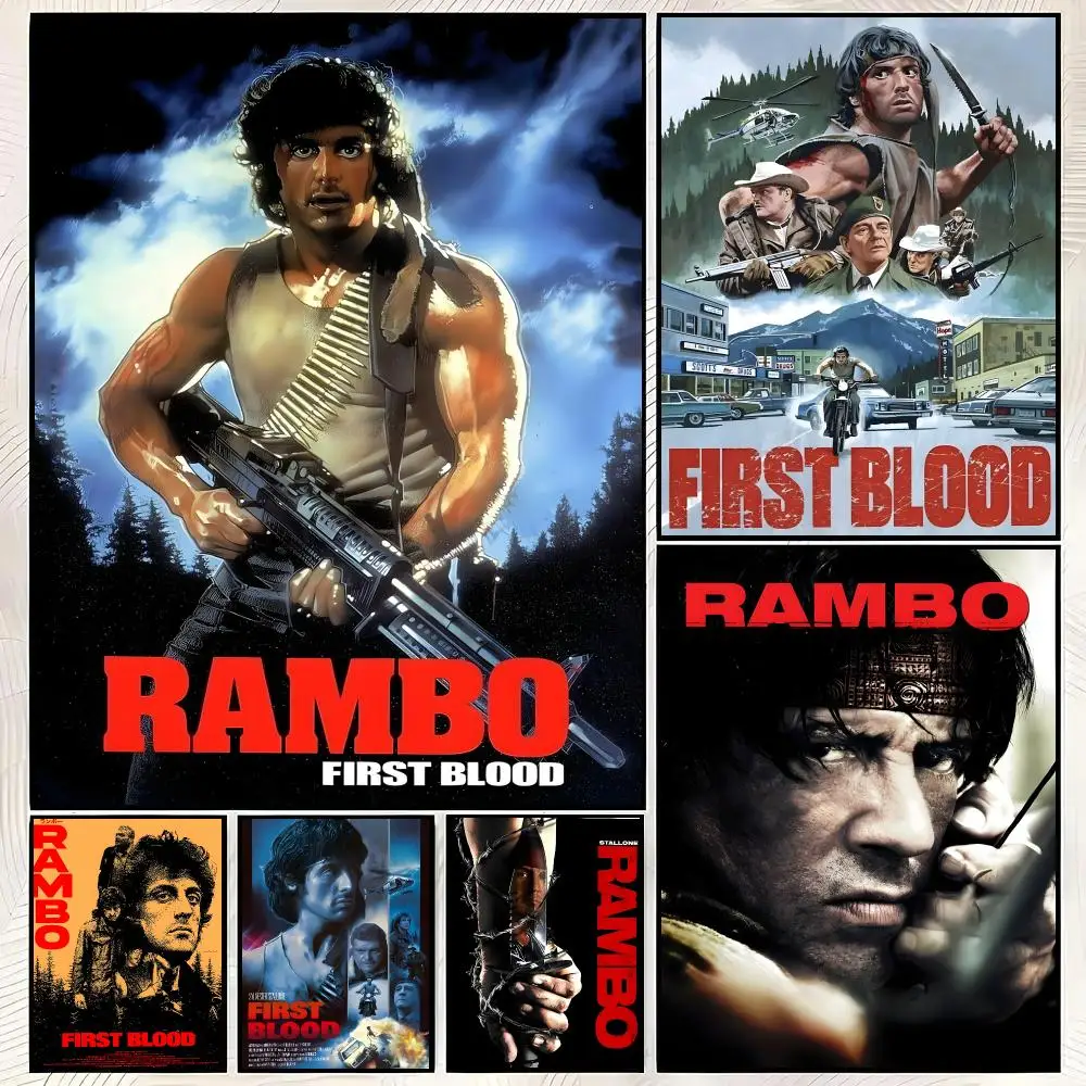 Rambo First Blood Poster HD-Kunst Retro Selbstklebend DIY Raumdekoration Wohnzimmer Club Wanddekoration Geschenk