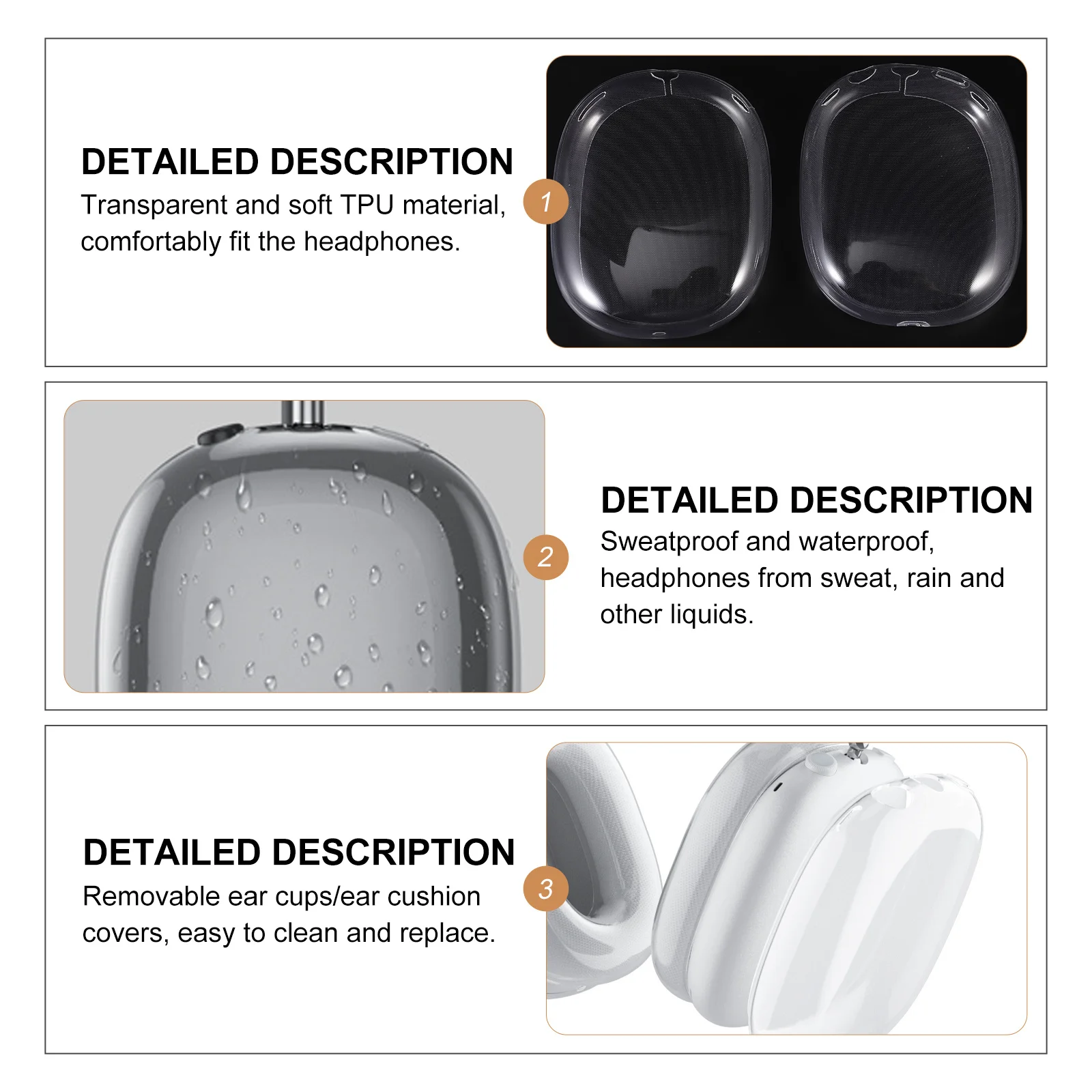 

1Pair Tpu Earphone Sleeve Wireless Headphone Cover Ear Pad Protector Sweat Splash Resistant Headset Cover Compatible