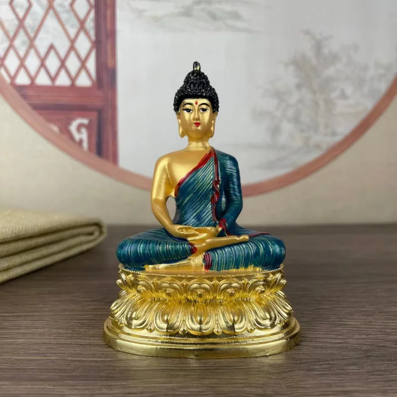 

Antique Alloy Painted Tibetan Style Buddha Statue Manjushri Sakyamuni Buddha Home Decor Desktop Ornament