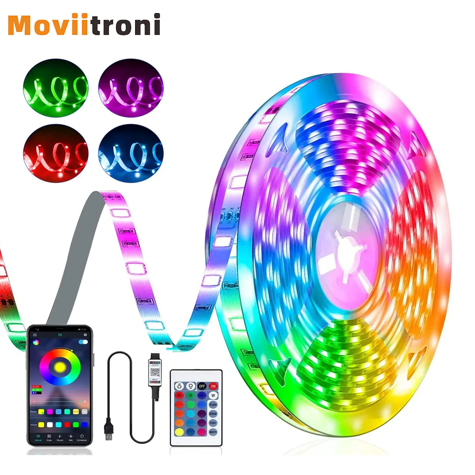 1pcs Led Strip Lights USB RGB 5050 LED Light Strip 1M-30M Music Sync App Control Luces Led Flexible Lamp for Room Decor TV