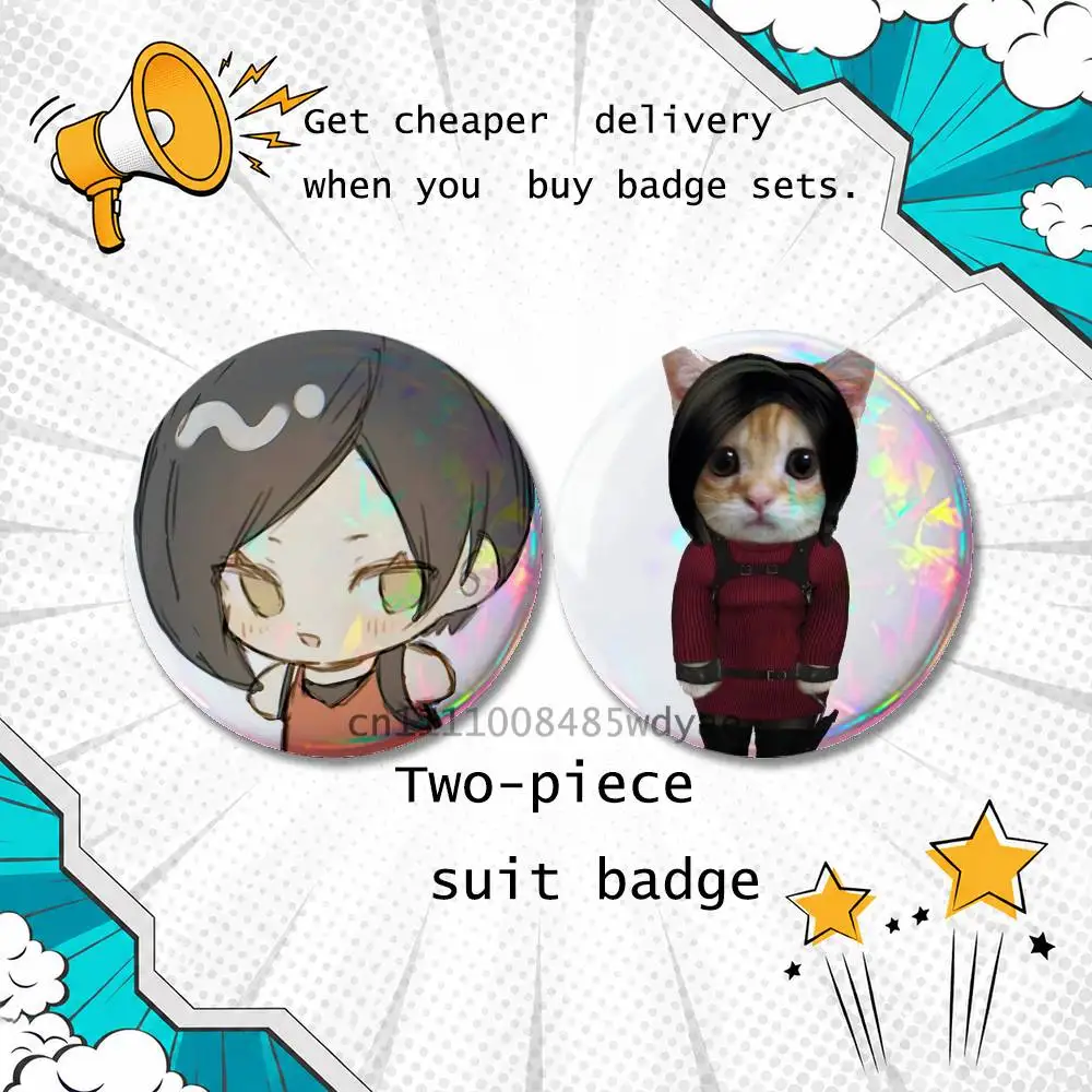 2-piece set Pins Backpack Clothes Jewelry Ada Wong R-Resident E-Evil 4 Accessories Cartoon Round Brooch Button Badge Gifts