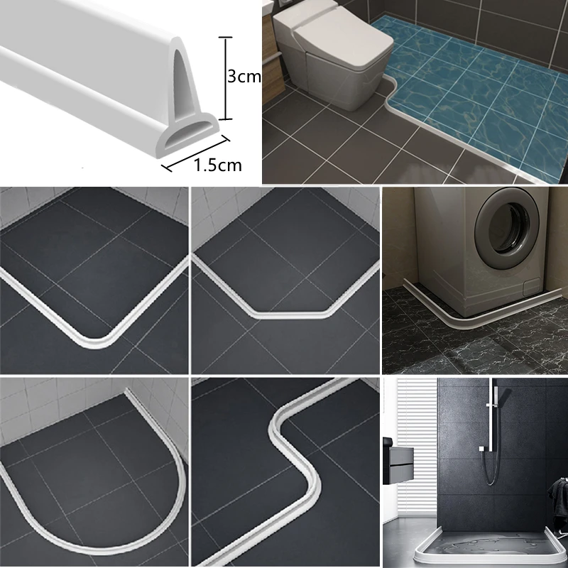 Collapsible Shower Threshold Water Dam Barrier Retention System Keep Water Inside Waterproof Self-Adhesive Strip for Wet and Dry