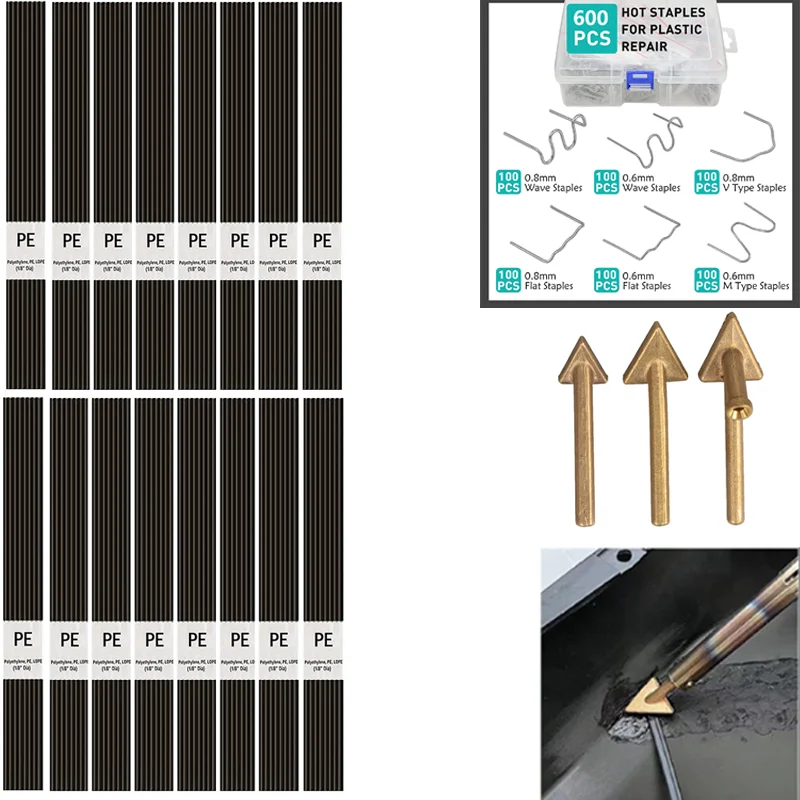 20cm PE Welding Rods and 600pcs Metal Fasteners Kit for Heat-Based Plastic Repair on For Automotive Interior and Exterior