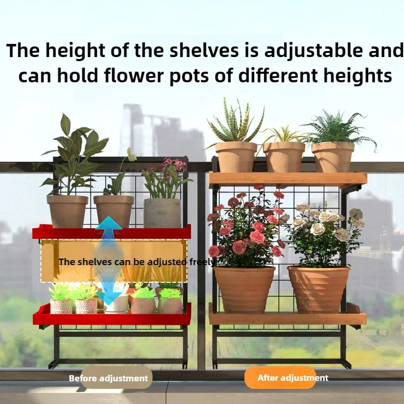 Wood Tiered Balcony Railing Planter Double Layer Iron Hanging Shelf for Succulents Herb Garden Organizer Flower Pot Holder