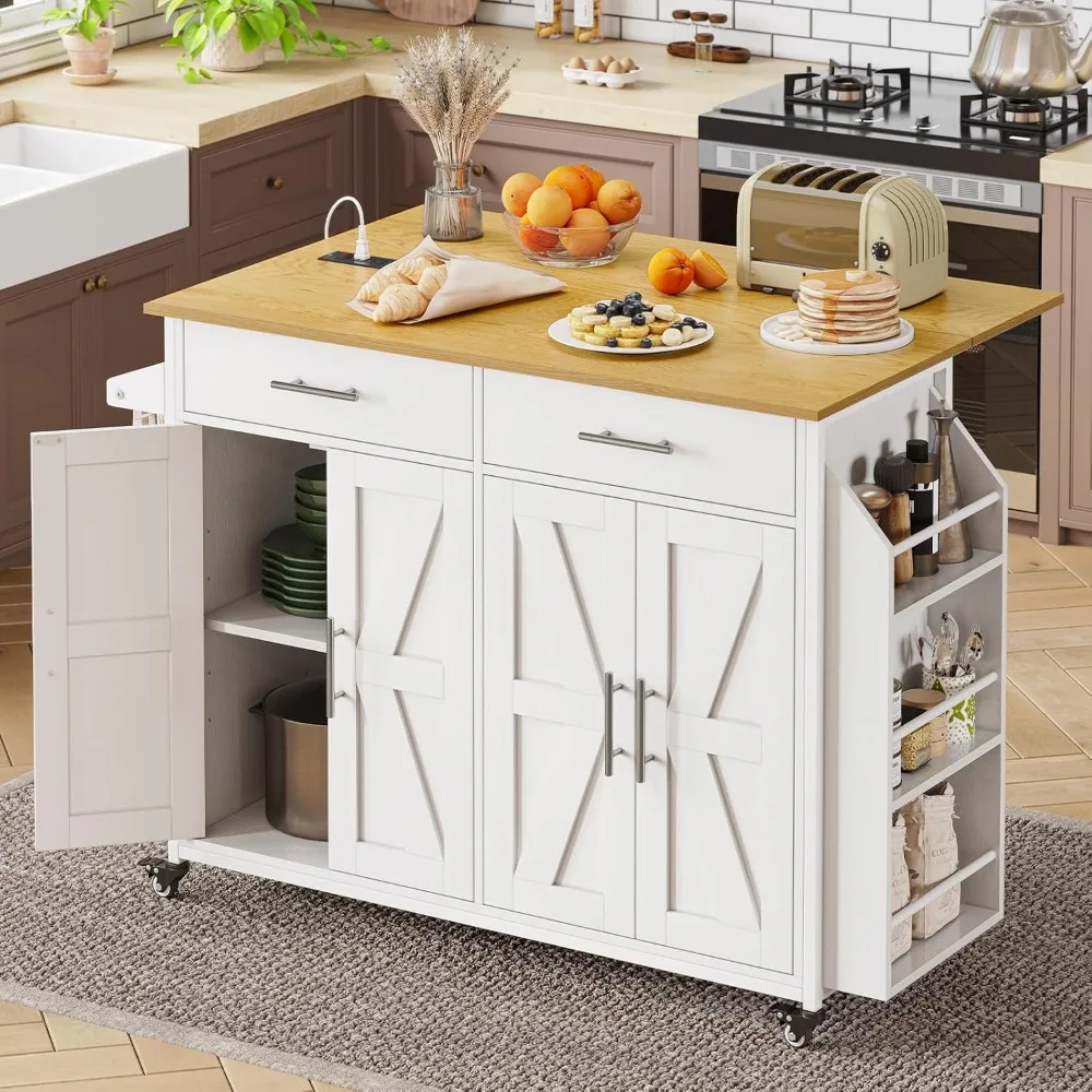 

Storage Rack Trolley, Rolling Kitchen Island Cart Breakfast Bar with Fold Down Drop Down Board, Trolley Island with Power Outlet