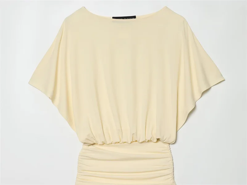 Women's Dress 2026 Summer New Style Solid Color Short Sleeve Ruffle Decor Midi Maxi Dress Elegant and Gentle Romantic