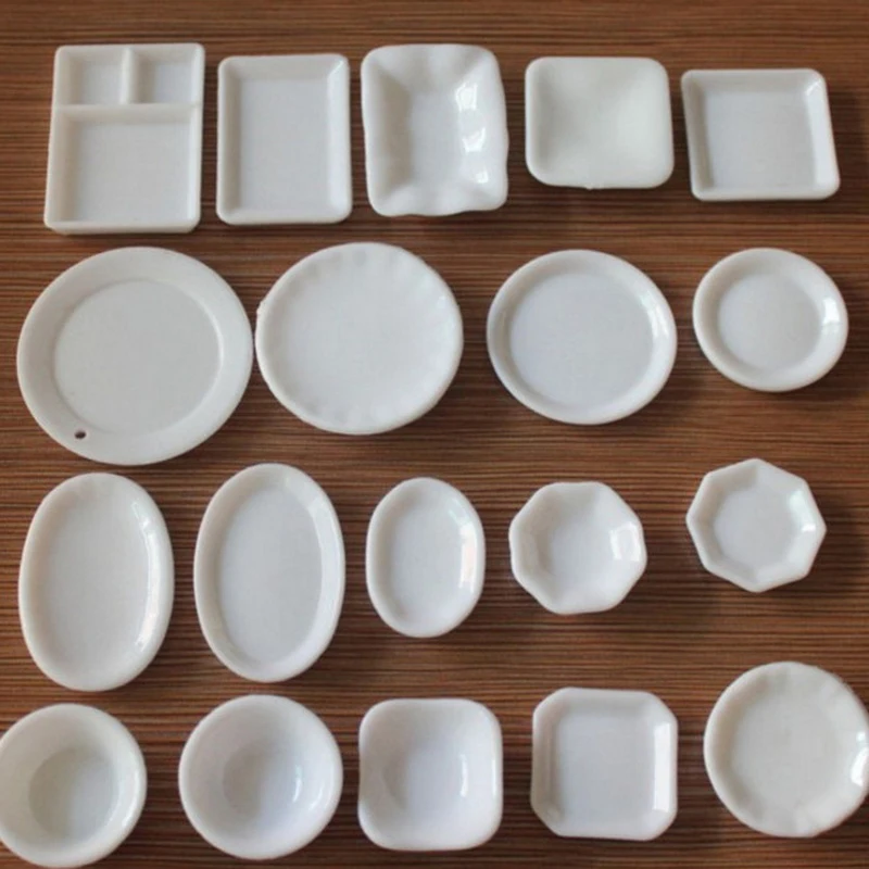 18Pcs/Set Mini White Kitchenware Toy Drink Cups Small Plate Small Dish Tableware Miniatures DIY Pretend Play Mini Plastic Toy