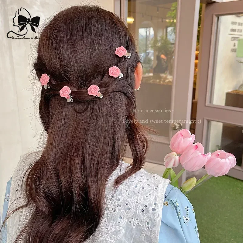 New Small Bow Hairpins Cute Peach Rose Headwear Hair Accessories Girl Side Bangs Clip Sweet Hair Clips Headdress Jewelry