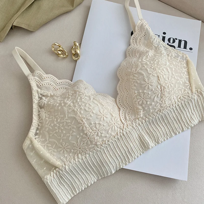 Soutien-gorge en dentelle sans anneau d'acier, sous-vêtements fins, grande poitrine, petite poitrine, soutien-gorge de maintien