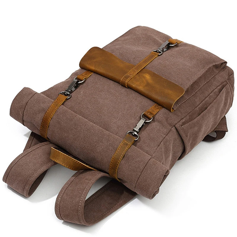Zaino rolltop retrò in pelle di tela Zaino per laptop da 16 pollici Zaino da viaggio Zaino per computer per studenti Borsa da scuola durevole