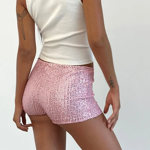 Imagen 2 del producto Mujer verano y2k Vintage Sexy brillante brillo pantalones cortos cintura baja lentejuelas flaco botín pantalones cortos Chic Bottoms fiesta en club nocturno