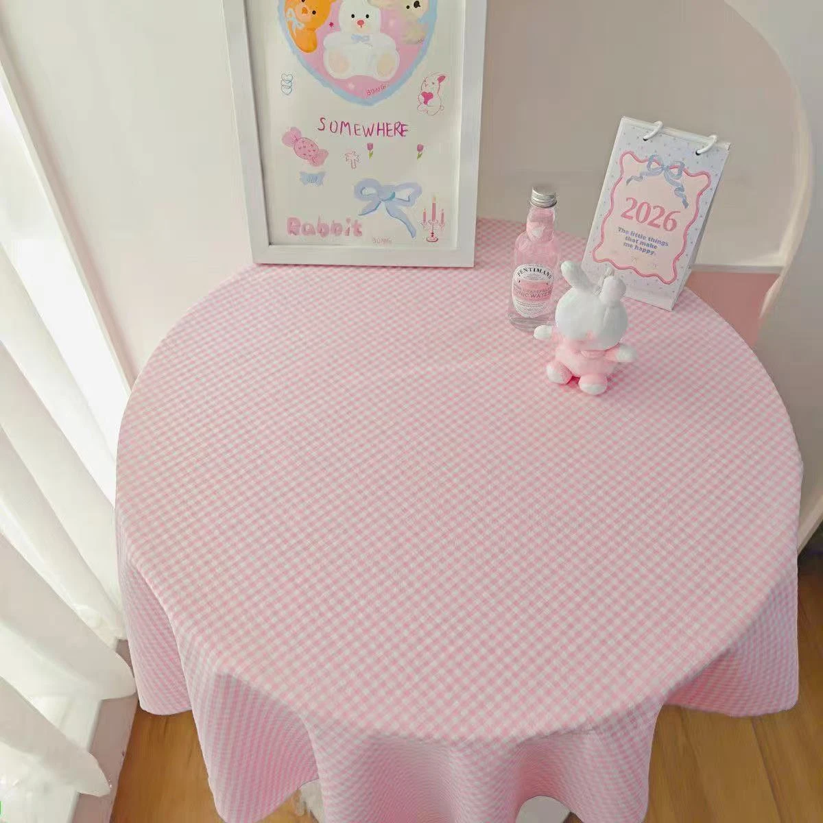 Ins Pink Checkered Tablecloth Girly Dorm Room Bedroom Desktop Tablecloth Living Room Dining Table Coffee Table Decorative Cloth
