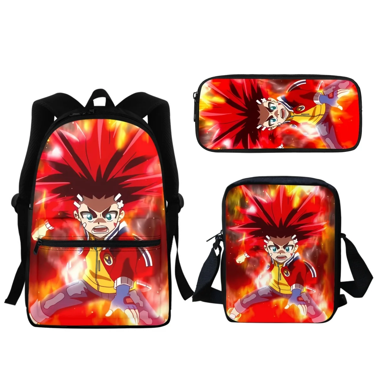 

New Popular Beyblade Burst Cartoon Print Backpack Messenger Bag Pencil Case 3Pc Set Student Bookbags Back to School Gift 2023