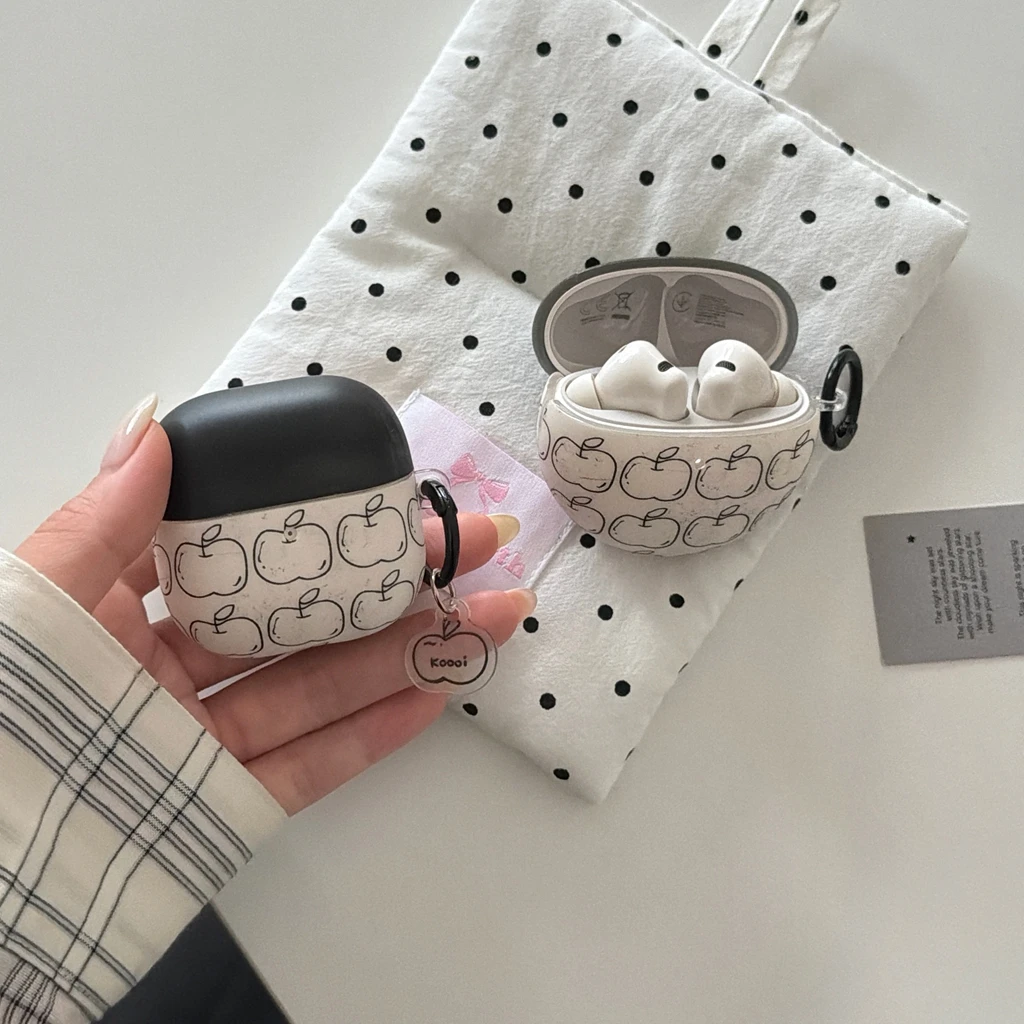 Minimalistische Schwarze Linien Apple Splash Ink Matt mit Anhänger Kopfhörer-Schutzhülle für Huawei FreeBuds 7i 6i 5i SE 3 2 FreeClip 2