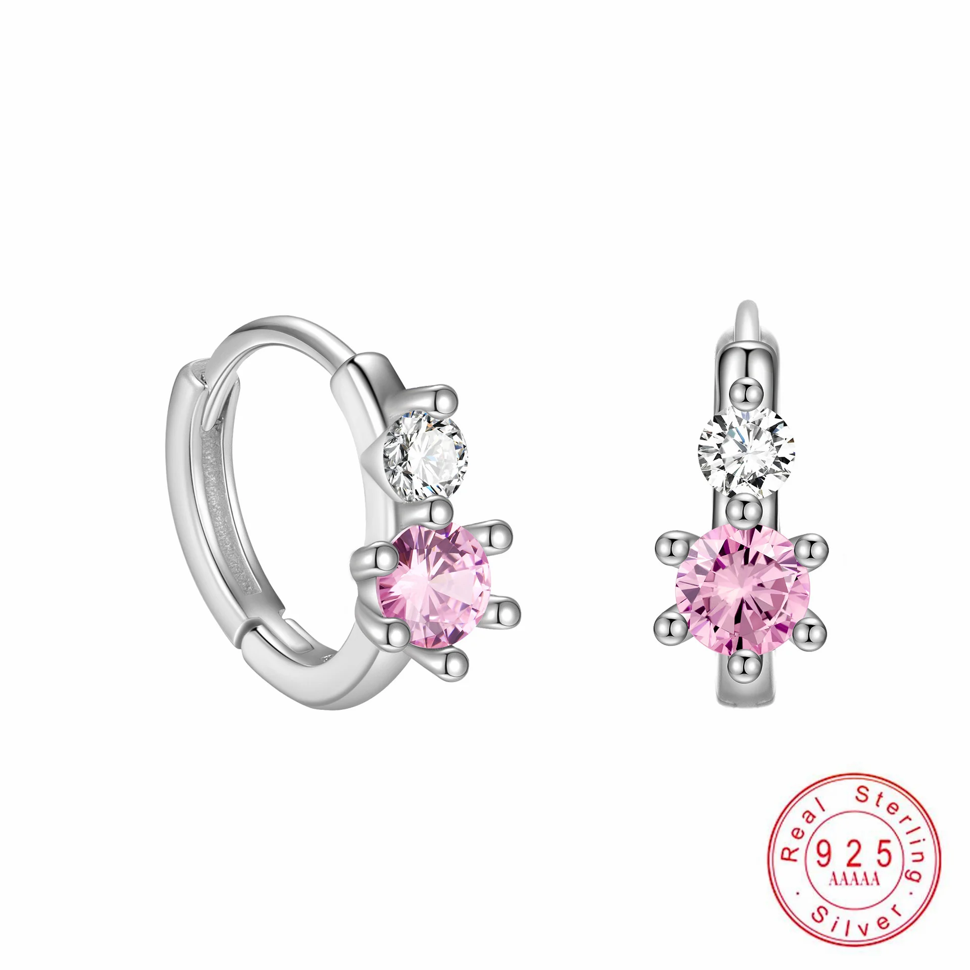 

Fashionable S925 Sterling Silver Earrings Inlaid with Pink And Blue Zircon Simple Light Luxury Design Ear Accessories for Women