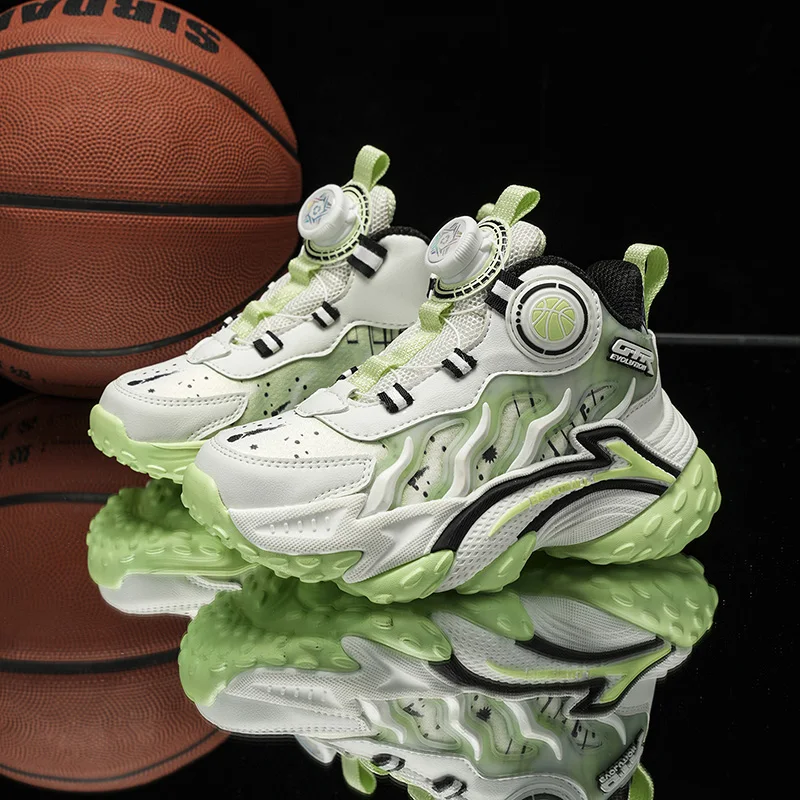 

Children's practical basketball shoes for boys mid-top autumn new leather waterproof and anti-slip casual sports shoes for boys