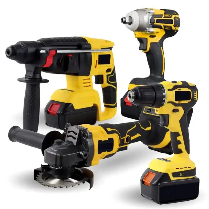 Nuovo popolare set di utensili elettrici da 4 pezzi combinato avvitatore a percussione a batteria smerigliatrice angolare set di trapani a percussione kit di utensili elettrici
