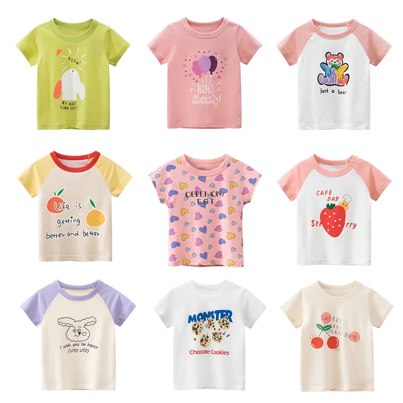 2024 Summer Short Sleeve T-shirts For Girls Printed Letter Baby Girl Tops 2-8 Years Kids Girl T Shirts Child Little Girl Clothes