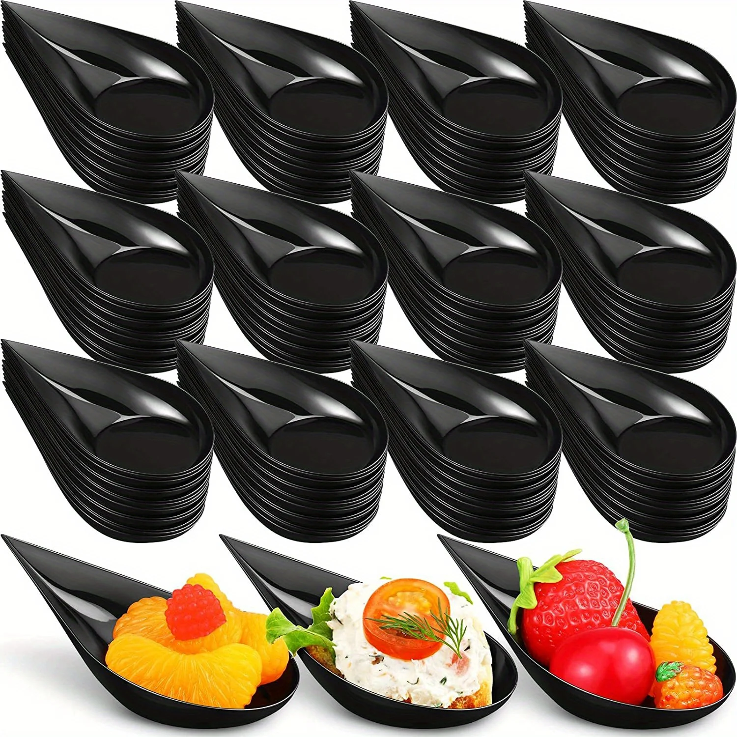 50 unids/set Mini platos para aperitivos en forma de lágrima, platos desechables para servir, tazas pequeñas para degustación de postres y Catering, juego de cucharas a prueba de caídas,