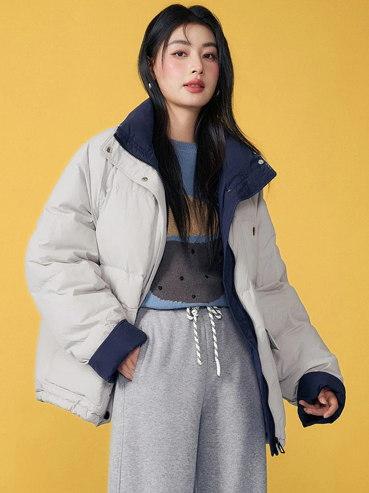 Zoki خمر الأمريكية Y2K سترات المرأة فضفاضة الشتاء سميكة طويلة الأكمام منتفخ معطف الشارع الشهير الرجعية الوقوف طوق Bf سترة عادية #4