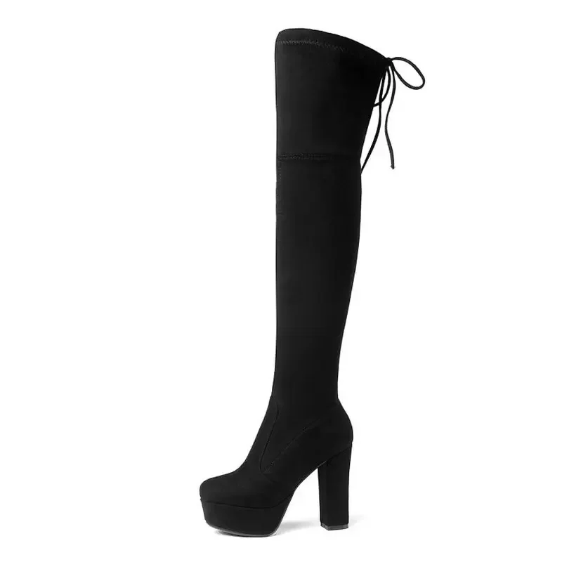 ZawsThia luxury brand stretch fabric elastic platform block high heeled boots woman over the knee boots fashion thigh high boots