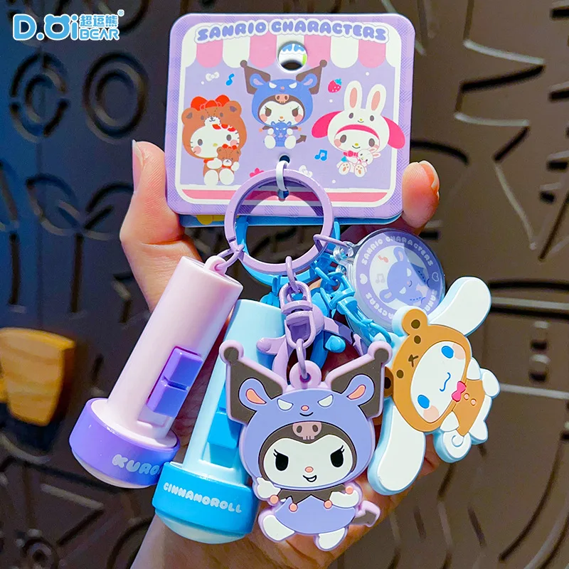 

Cute Sanrio Kurom keychain Cartoon Projection Small Flashlight Creative Decompression Small Toy Bag Small Pendant Car keychain