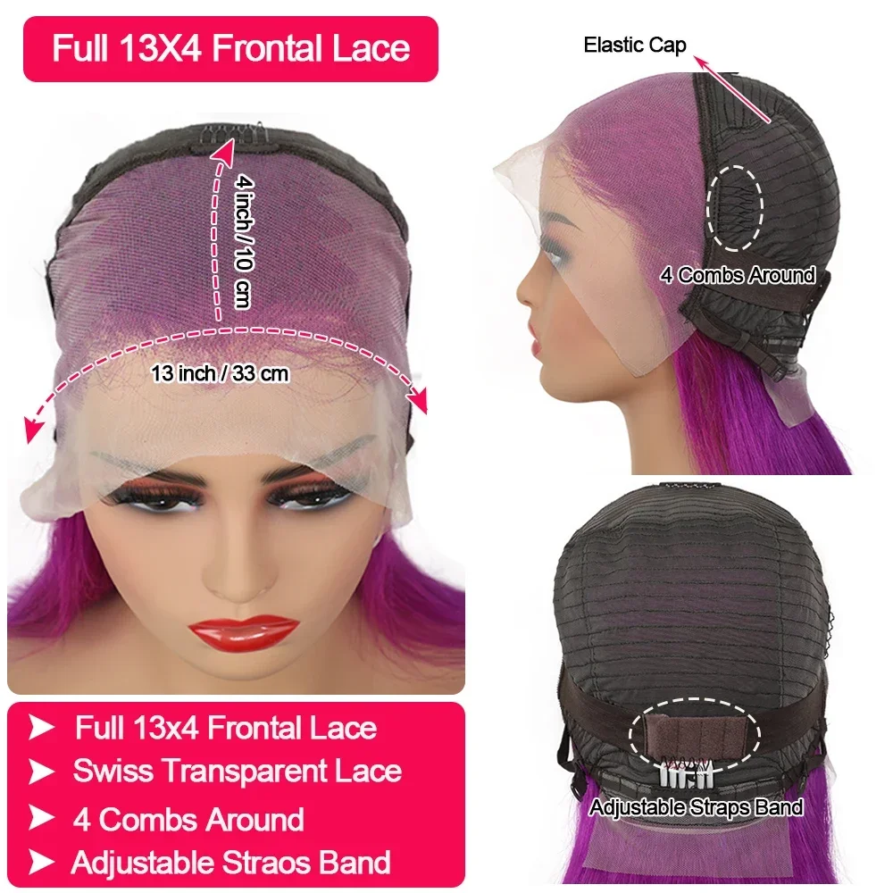紫色のショートボブウィッグ人毛13x4レースフロントウィッグ人毛180%密度ショッピング中に着用するのに非常に適しています