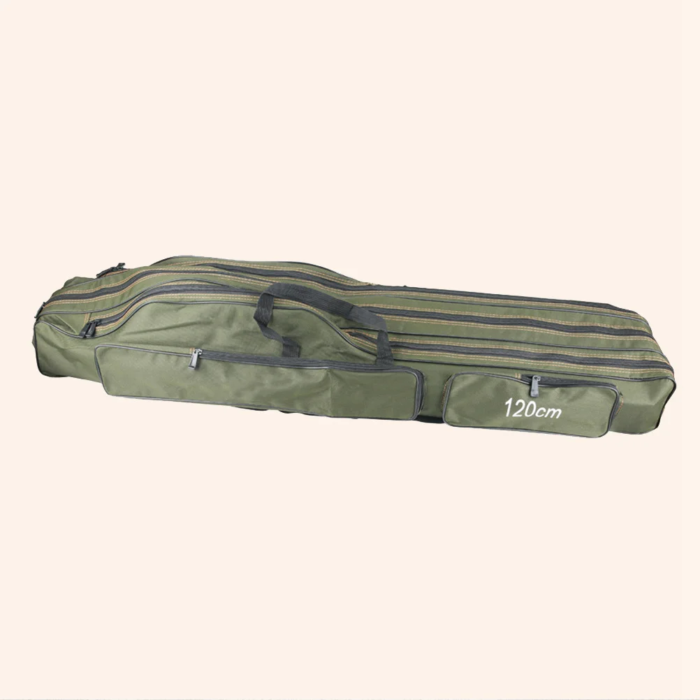 

Canvas Foldable Fishing Rod Bag Army Green Double Layer Travel Case Fishing Pole Carrier Outdoor Tackle Gear Storage
