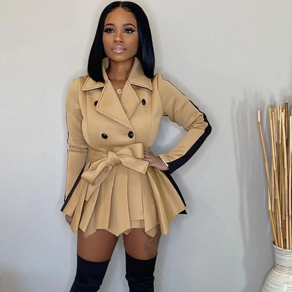 

Office Lady Elegant Long Sleeve Blazer Dress Women Pleated Ruffles A-line Mini Dress Sexy Club Short Party Dress Belt Vestidos