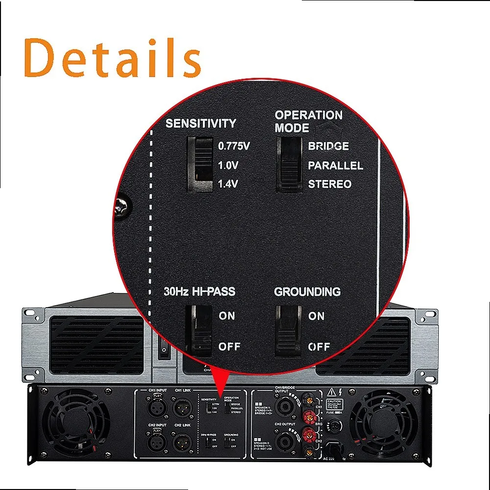 400W 4CH Professional Power Amplifier for Stage Sound, 8 Ohm Bar KTV