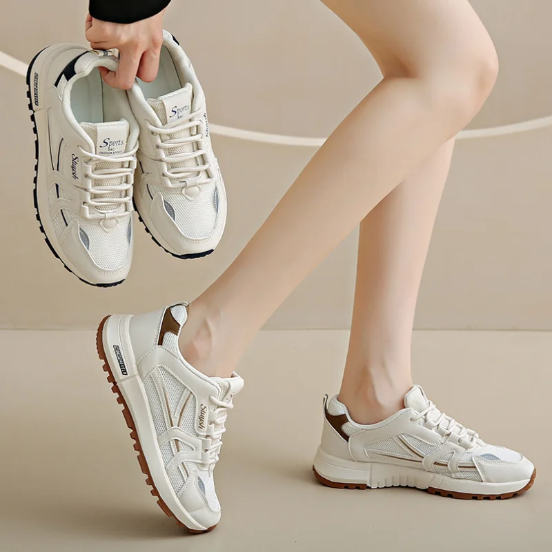 Women Mesh Flat Shoes Spring New Fashion Thick Soled Mesh Breathable Low Cut Comfortable Fashionable Women Casual Sports Shoes