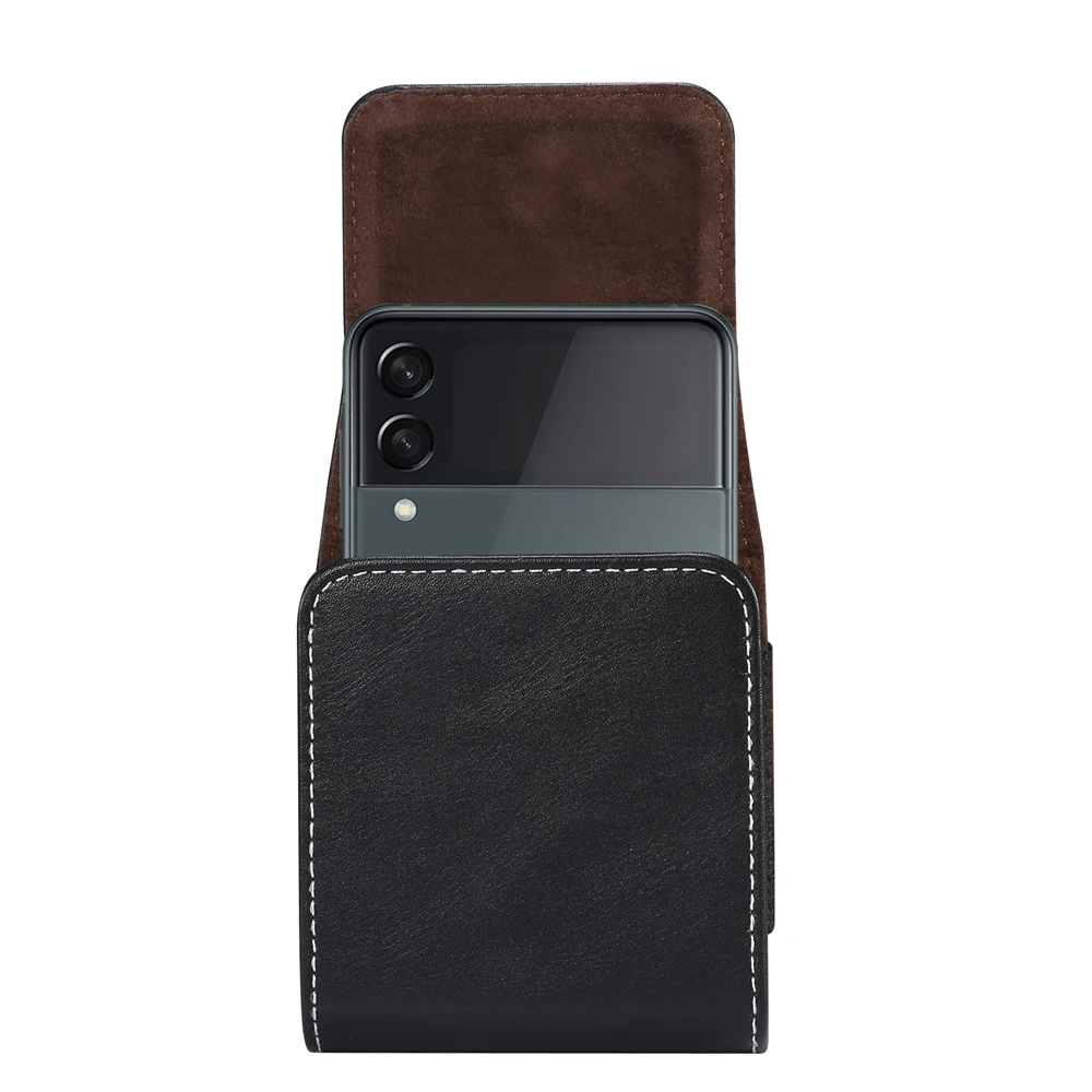 Leather Belt Clip Case Men Waist Bag For Samsung Galaxy Z Flip 5 4 3 5G OPPO VIVO Huawei P50 Pocket Holster Pouch Leather Cover