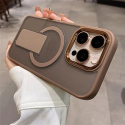 Folding Stand Holder Magnetic Matte Case For iPhone 17 16 Pro Max 15 14 Plus 13 12 For Magsafe Wireless Charge Shockproof Cover